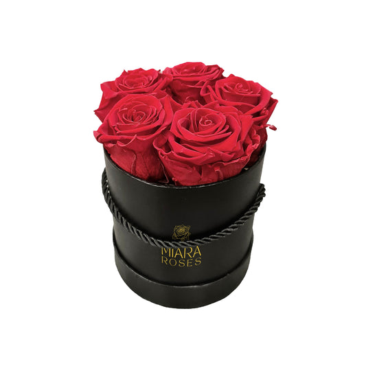 Black Round Box with 5 Natural Stabilized Roses